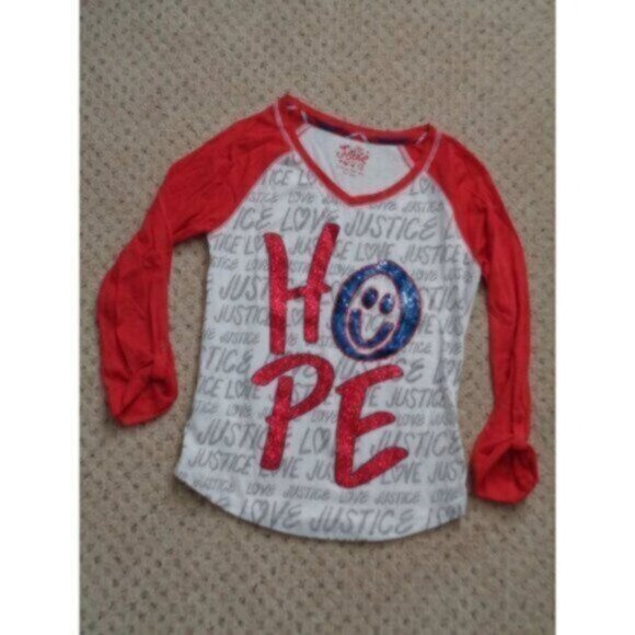 Justice girl's size 12 red/white/blue "Hope" 3/4 sleeve shirt - Picture 1 of 5